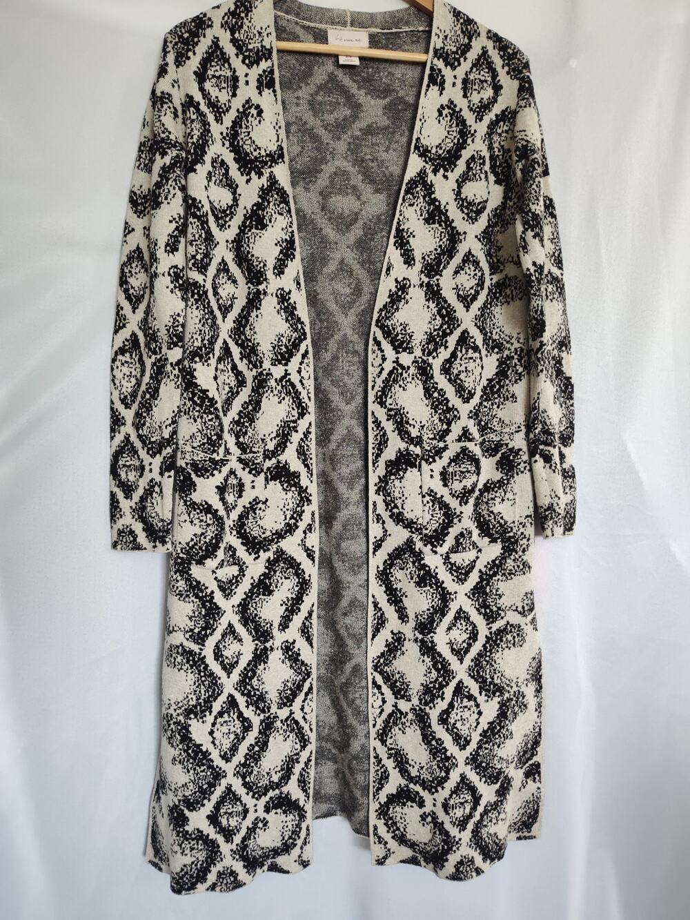 If It Were Me Python Snake Print Knit Duster Cardigan Sweater Long Medium Cotton